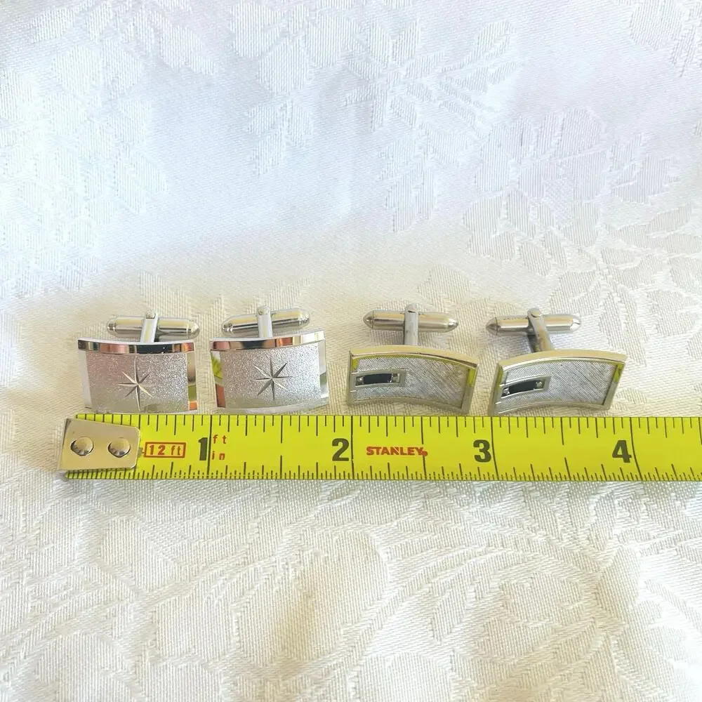 2 Pair Vtg Cufflinks (1) SWANK Rhinestone Silver Tone Jewelry Accessories